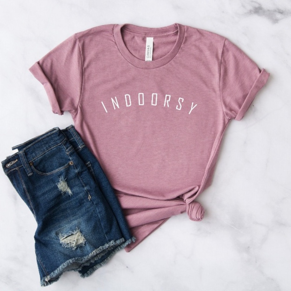 🎈Indoorsy Crewneck T-shirt • Handmade• Orchid - Picture 1 of 4
